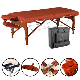 Master Massage 70cm SANTANA Portable Massage Table Package with MEMORY FOAM Layer, Shiatsu Cables, & Reiki Panels! (Mountain Red Color)