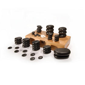 Master Massage 50 pcs Deluxe Body Massage Hot Stone Set, 100% Basalt Rocks, with Bamboo Box